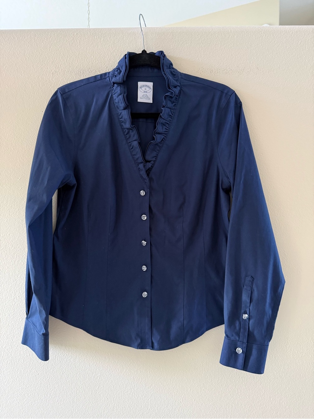 Brooks Brothers Women’s Navy Ruffle Collar Button-Up Blouse